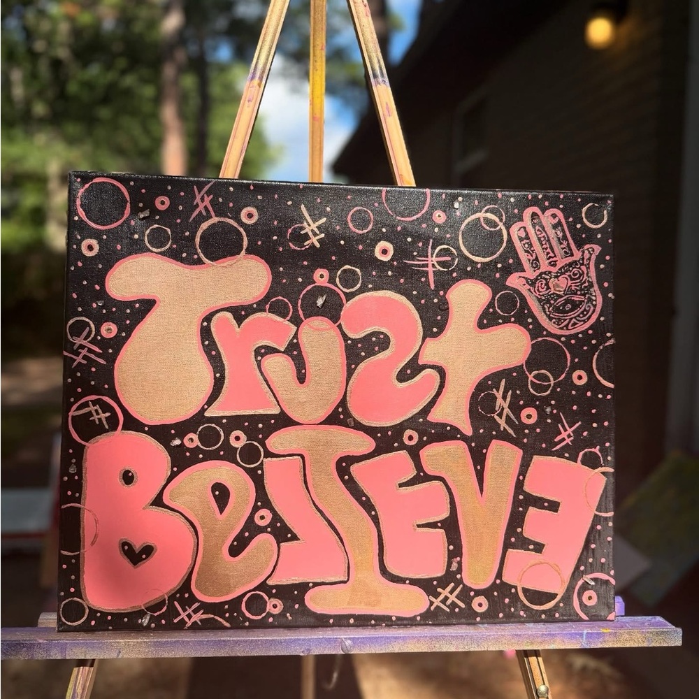 Abstract Trust Believe Painting - Pink and Black